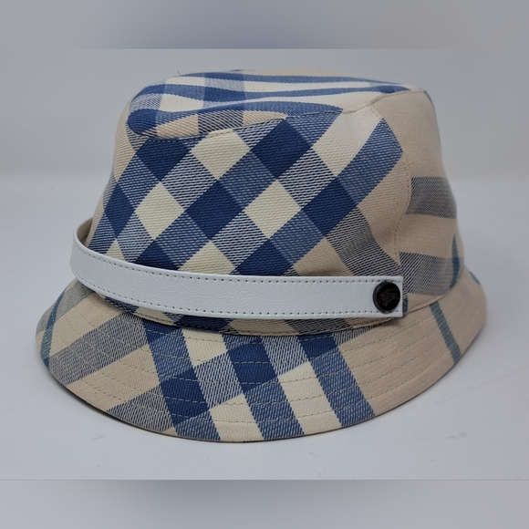 Burberry Women's Bucket Hat Nova Check Blue Cream England Vintage Y2K Medium - Picture 3 of 15